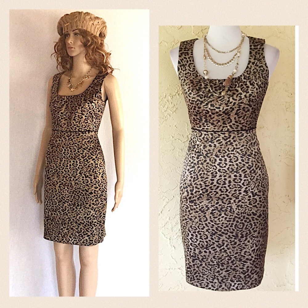 NWOT Tahari satin leopard animal print pencil dress